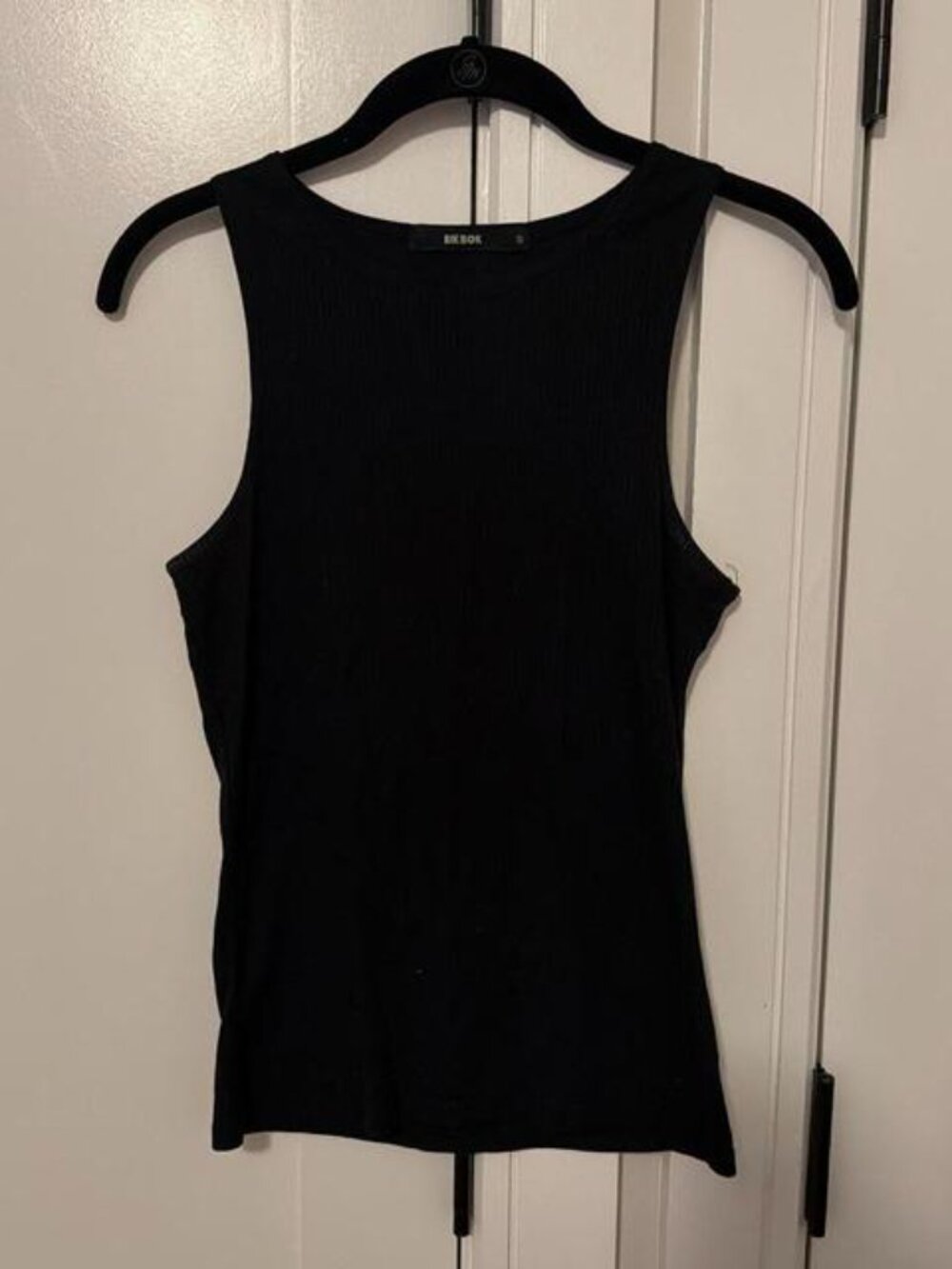 Black ribbed tank top with high neck #ribbed #basics